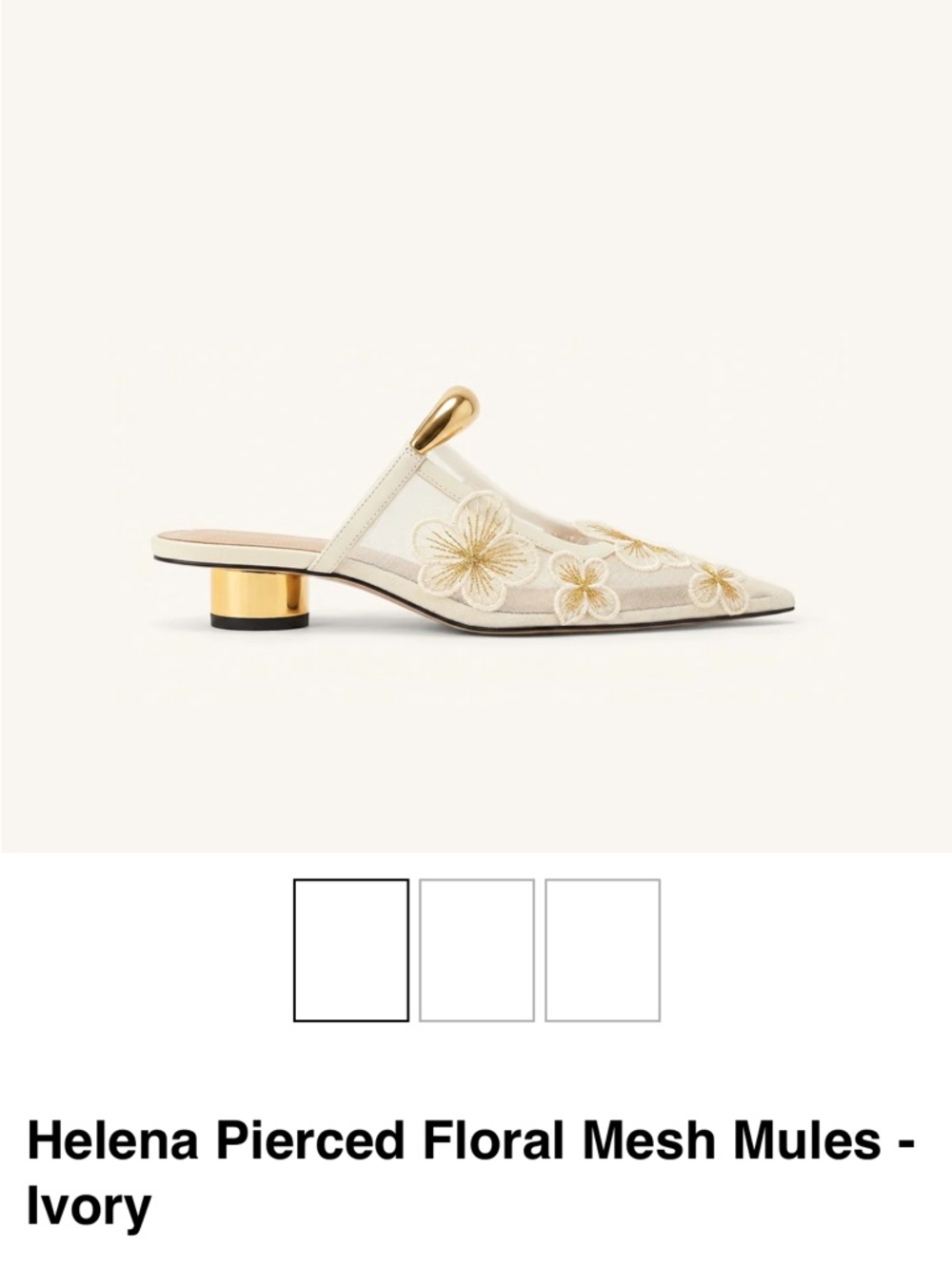 JW PEI Ivory Floral Mesh Slip-On Mules with Gold Heel